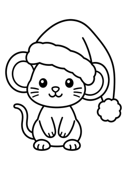 Free printable Cute Mouse In Santa Hat coloring page