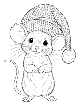 A sweet little mouse wearing a cozy knit cap on this christmas mouse coloring page.