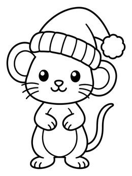 Free printable Cute Mouse In Santa Hat coloring page