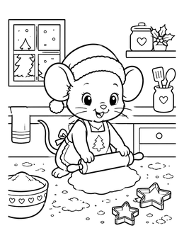 Free printable Little Mouse Baking Holiday Cookies coloring page