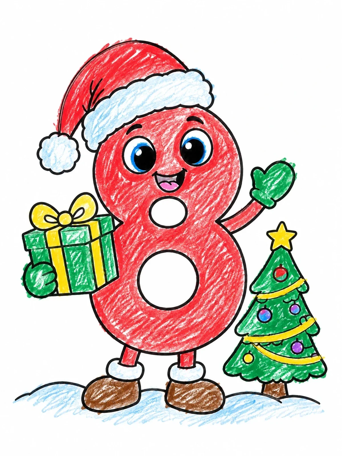 Colored example of the Christmas Number Eight Character coloring page