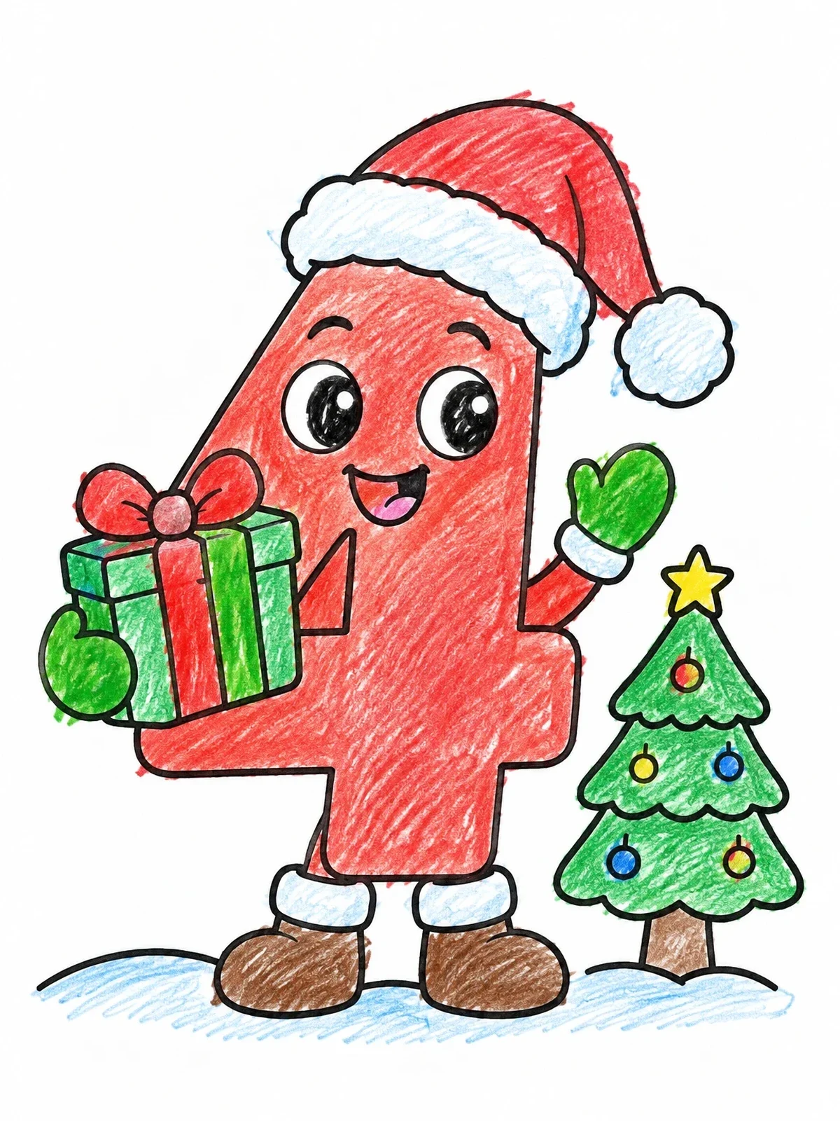 Colored example of the Festive Christmas Number Four Character coloring page