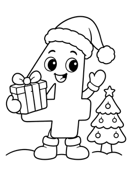 Free printable Festive Christmas Number Four Character coloring page