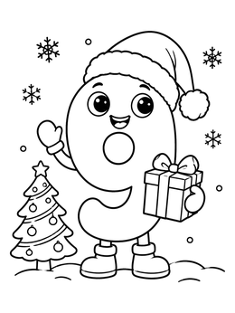 Free printable Festive Christmas Number Nine Character coloring page