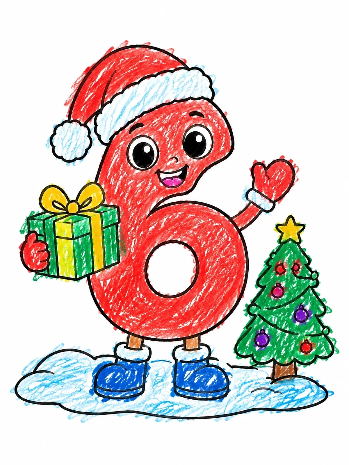 Colored example of the Festive Christmas Number Six Character coloring page