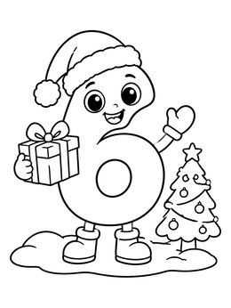 Free printable Festive Christmas Number Six Character coloring page