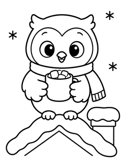 Free printable Cozy Owl With Hot Cocoa On Rooftop coloring page