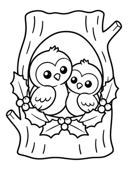 Free printable Cozy Owlets In Hollow Tree coloring page