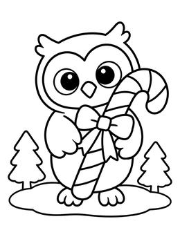 Free printable Cute Owl With Striped Candy Cane coloring page