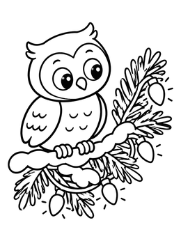 Free printable Cute Owl On Pine Branch coloring page