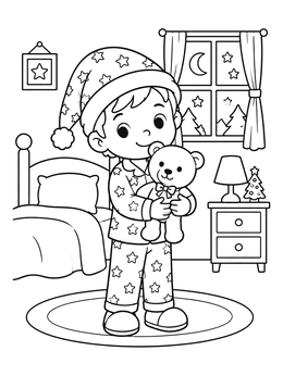 Free printable Cozy Pajamas And Teddy Bear coloring page