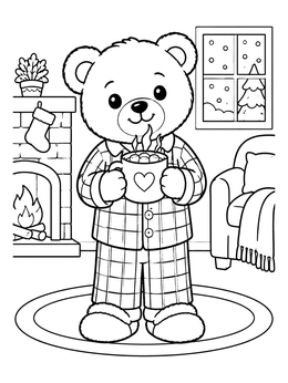 Free printable Cozy Teddy Bear In Plaid Pajamas coloring page