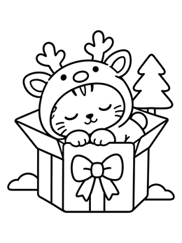 Free printable Kitten Sleeping In Reindeer Pajamas coloring page