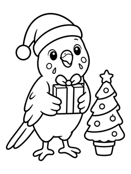 Free printable Christmas Parakeet With Gift coloring page