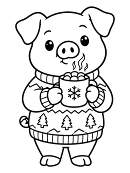 Free printable Cute Pig In Winter Sweater coloring page