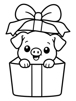Free printable Cute Piglet Inside Gift Box coloring page