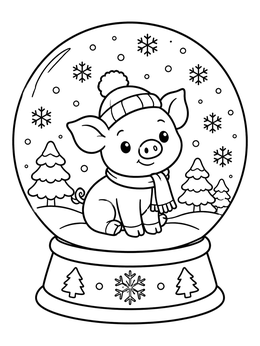 Free printable Cute Piglet In Winter Snow Globe coloring page
