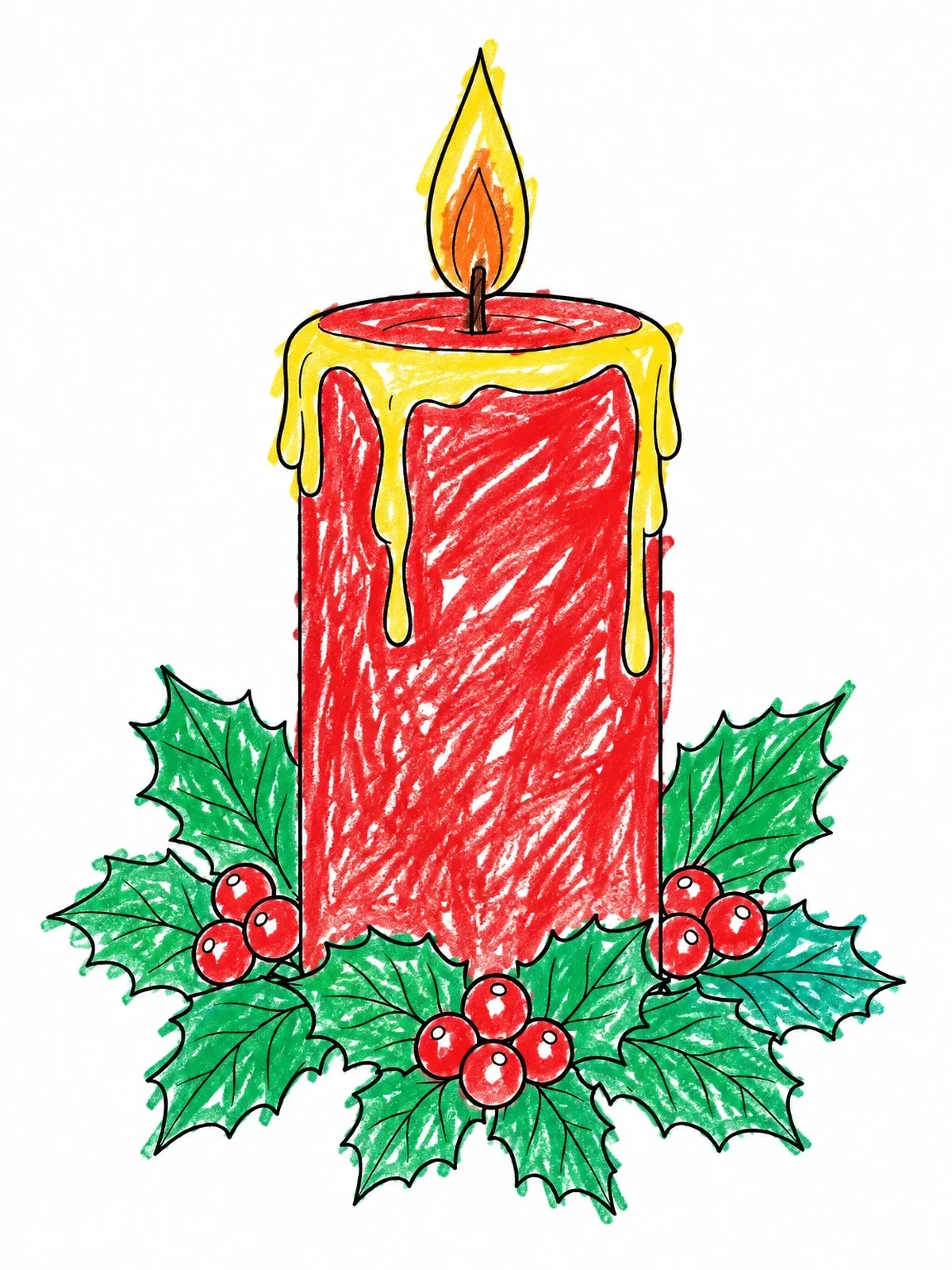 Colored example of the Festive Christmas Pillar Candle With Holly coloring page