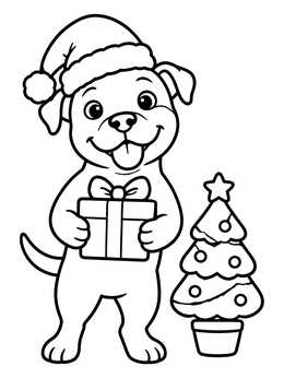 Free printable Christmas Pitbull Puppy With Gift coloring page