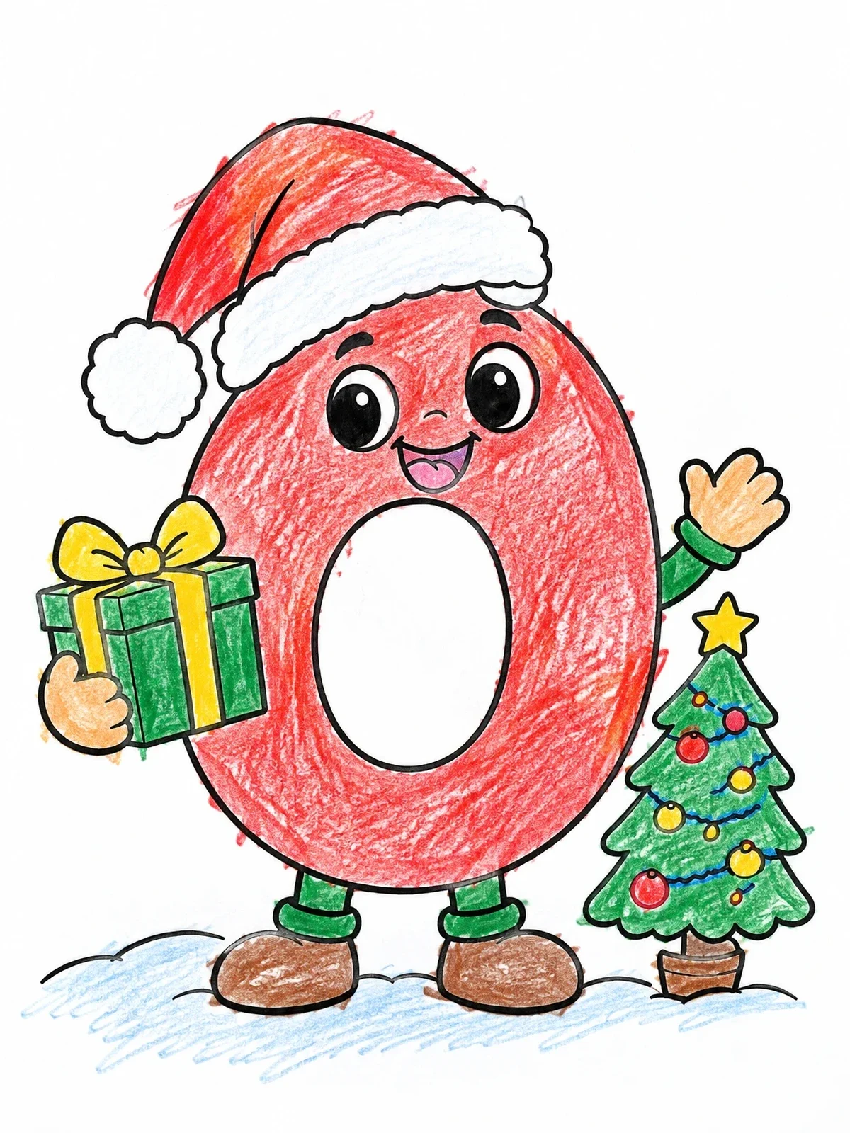 Colored example of the Festive Christmas Letter O Character coloring page