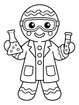 Free printable Gingerbread Man Scientist With Lab Beakers coloring page