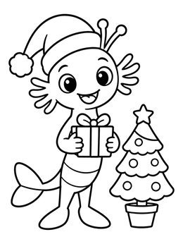 Free printable Festive Sea Monkey With Christmas Present coloring page