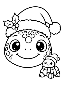 Free printable Festive Sea Turtle With Tiny Snowman coloring page