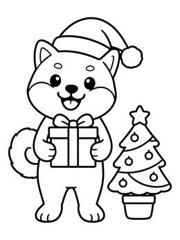 Free printable Christmas Shiba Inu With Gift coloring page