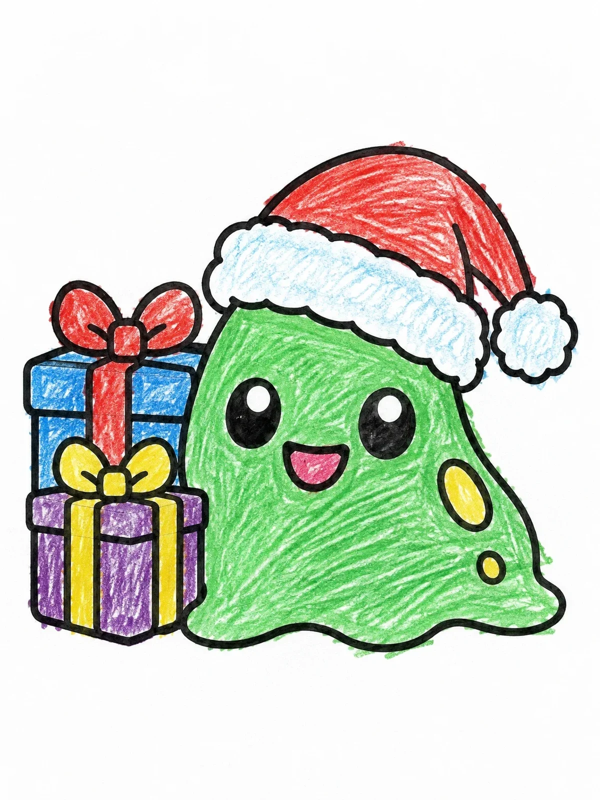 Colored example of the Christmas Slime With Holiday Presents coloring page