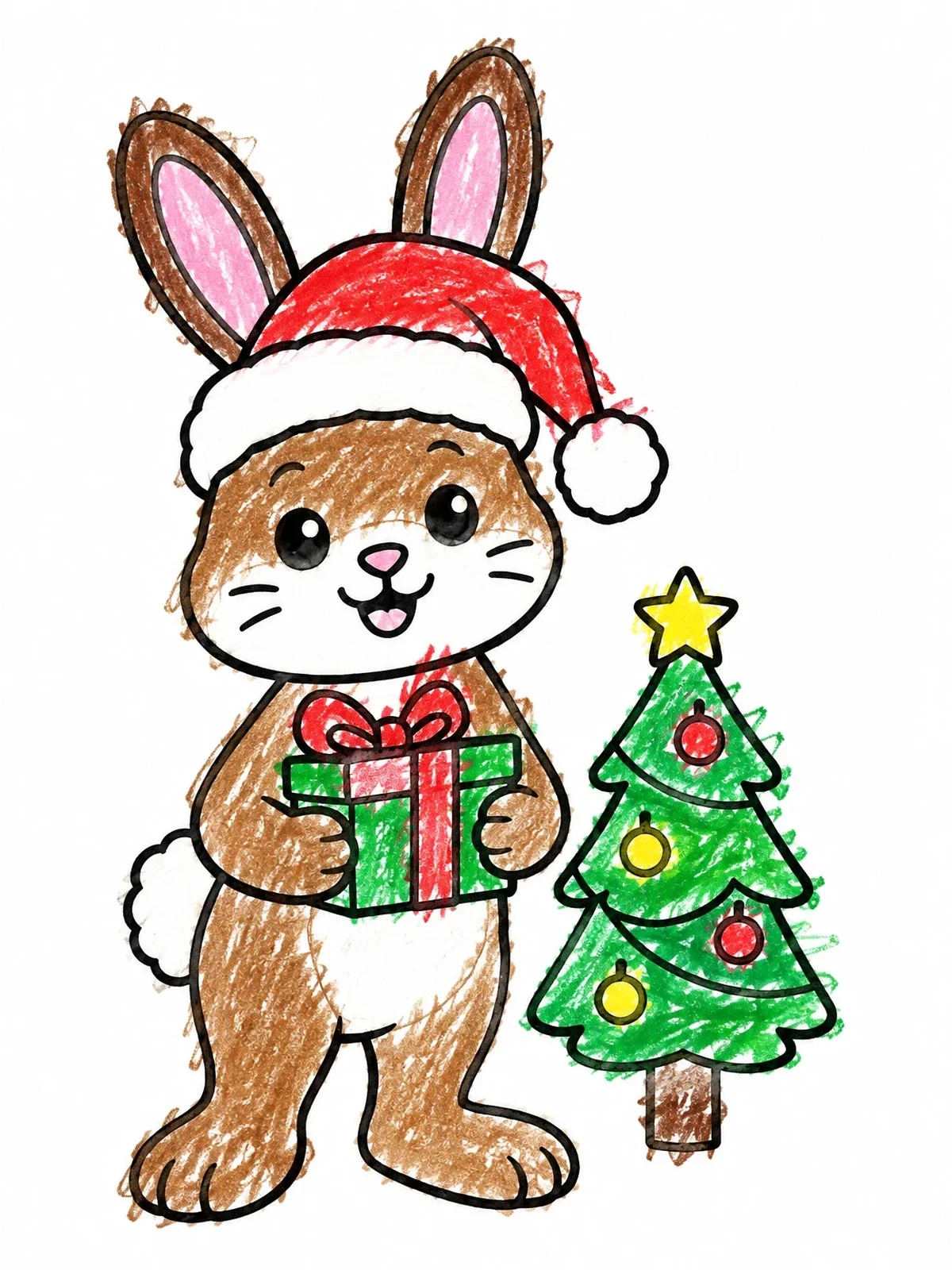 Colored example of the Christmas Snowshoe Hare With Gift coloring page