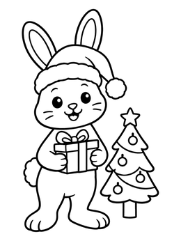 Free printable Christmas Snowshoe Hare With Gift coloring page