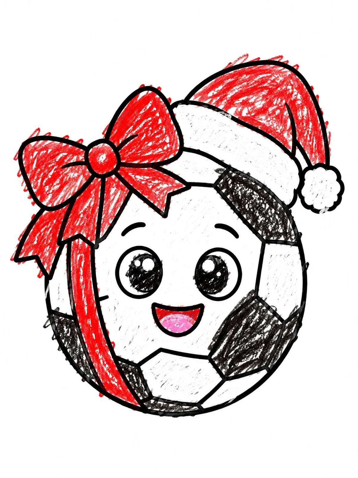 Colored example of the Christmas Soccer Ball With Santa Hat coloring page