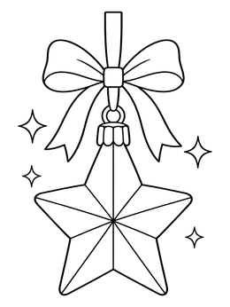 A hanging star bauble with a bow ribbon shines in this christmas star coloring page.