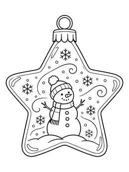 A festive star ornament with a snowman in this christmas star coloring page.