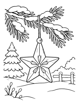 Free printable Star Ornament On Pine Branch coloring page