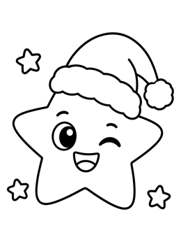 Free printable Winking Star Wearing Santa Hat coloring page