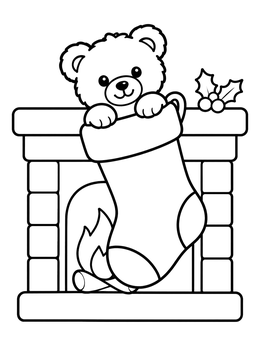 Free printable Teddy Bear In Christmas Stocking coloring page