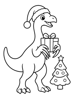 Free printable Christmas Therizinosaurus With Gift coloring page