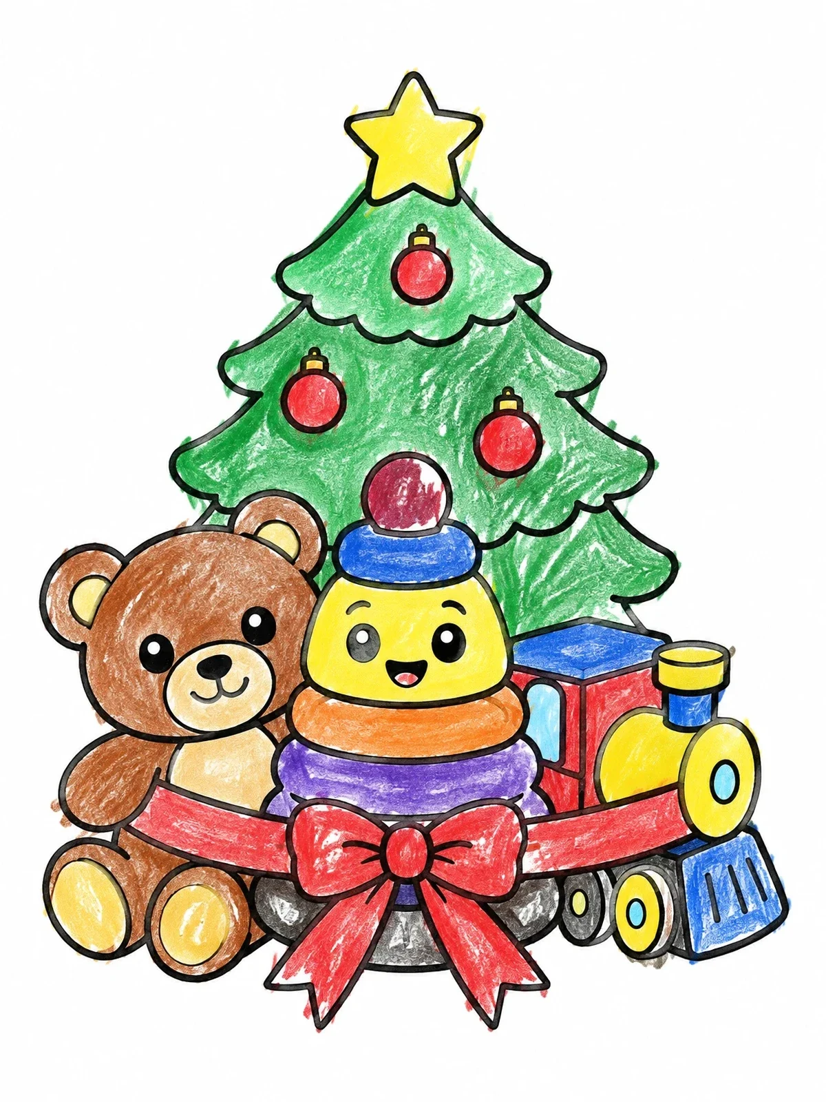 Colored example of the Christmas Toys Under The Tree coloring page