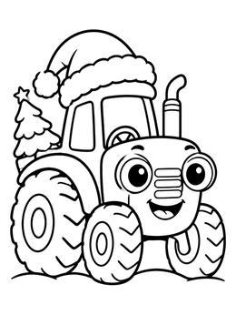 Free printable Happy Christmas Tractor With Santa Hat coloring page