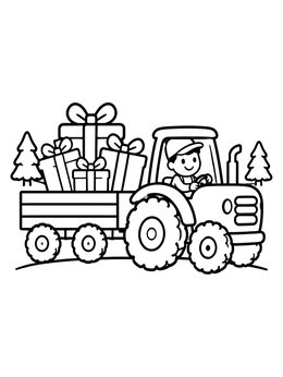 Free printable Tractor Hauling Holiday Gifts coloring page