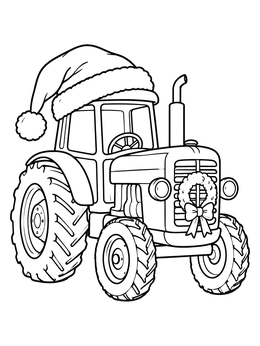Free printable Vintage Tractor With Santa Hat coloring page