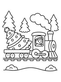 Free printable Steam Train Hauling Christmas Tree coloring page