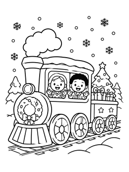 Free printable Children On A Christmas Train coloring page