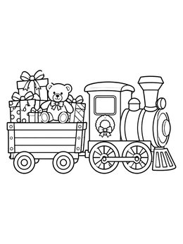 Free printable Toy Train Loaded With Christmas Gifts coloring page
