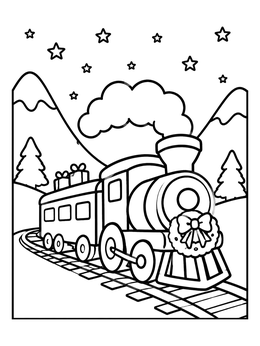 Free printable Holiday Steam Train In The Mountains coloring page