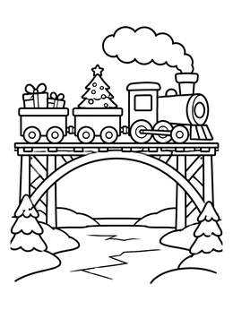 Free printable Holiday Train On Trestle Bridge coloring page