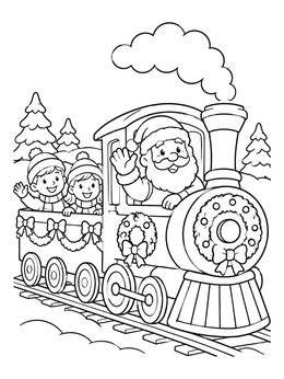 Free printable Santa Claus Driving Festive Holiday Train coloring page