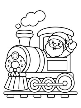 Free printable Santa Driving A Steam Train coloring page