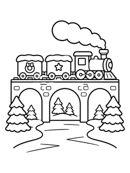 Free printable Christmas Train On A Stone Bridge coloring page
